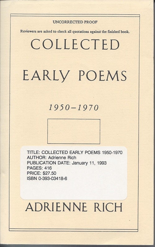 Item #1167 COLLECTED EARLY POEMS: 1950-1970. Adrienne Rich.