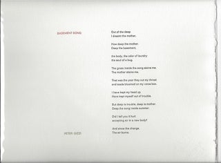 Item #5650 BASEMENT SONG. (Broadside.). Peter Gizzi