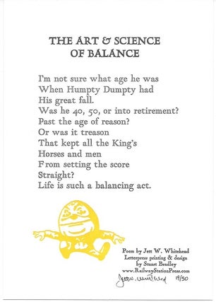 Item #5921 THE ART & SCIENCE OF BALANCE. (Broadside.). Jett W. Whitehead