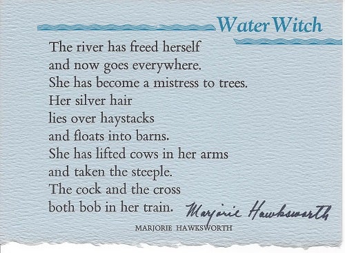Item #6114 WATER WITCH. (Broadside.). Marjorie Hawksworth.