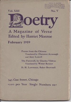Item #6304 POETRY: A MAGAZINE OF VERSE. D. H. Lawrence, ed. Harriet Monroe