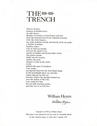Item #6691 THE TRENCH. (Broadside.). William Heyen