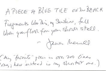 Item #6753 A PIECE OF BLUE TILE ON THE BEACH. James Merrill.