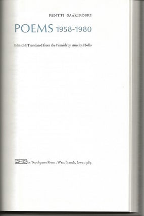 Item #6773 POEMS 1958-1980. Pentti Saarikoski, Anselm Hollo