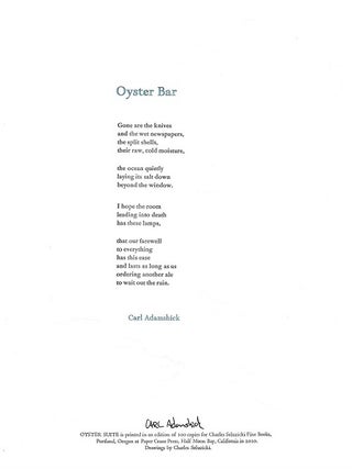 Item #6892 OYSTER BAR. (Broadside.). Carl Adamshick