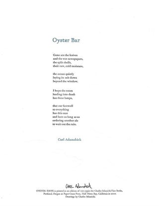 Item #6892 OYSTER BAR. (Broadside.). Carl Adamshick