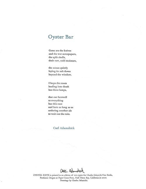 Item #6892 OYSTER BAR. (Broadside.). Carl Adamshick.