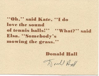 Item #6986 "Oh," said Kate, "I do ... (Broadside). Donald Hall