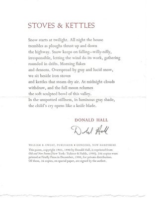 Item #6988 STOVES AND KETTLES. Donald Hall