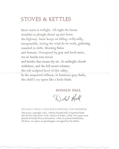 Item #6988 STOVES AND KETTLES. Donald Hall.