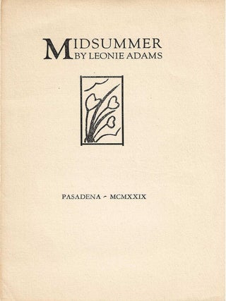 Item #7070 MIDSUMMER. Leonie Adams