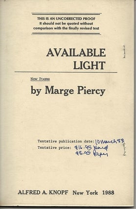 Item #948 AVAILABLE LIGHT. Marge Piercy
