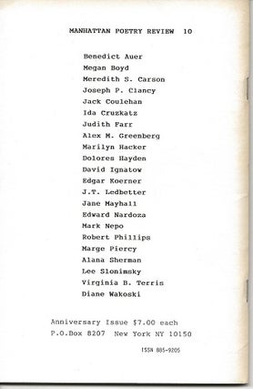 "Available Light" in MANHATTAN POETRY REVIEW: 10.