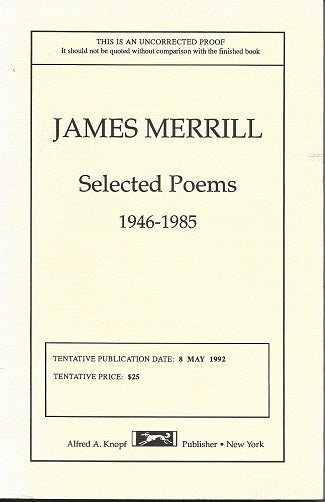 Item #997 SELECTED POEMS: 1946-1985. James Merrill.